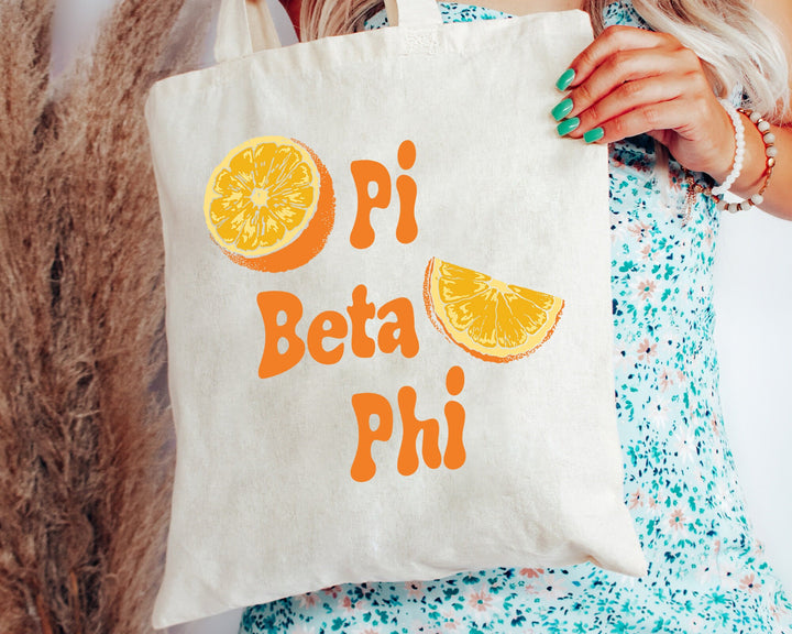 Pi Beta Phi Oranges Sorority Tote Bag | Pi Phi Canvas Tote Bag | Sorority Merch | Big Little Sorority Gifts | College Beach Bag _ 16244g