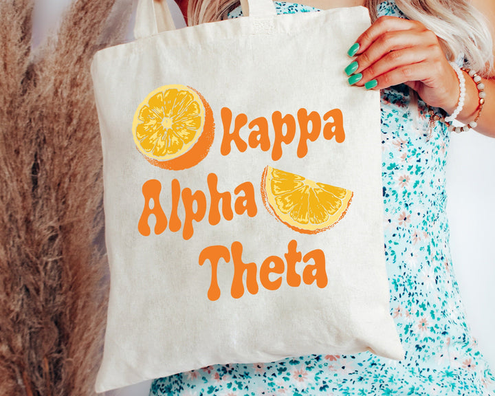 Kappa Alpha Theta Oranges Sorority Tote Bag | THETA Canvas Tote Bag | Sorority Merch | Big Little Sorority Gift | College Beach Bag _ 16239g