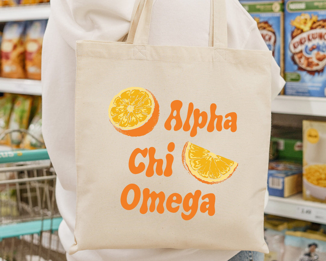 Alpha Chi Omega Oranges Sorority Tote Bag | Alpha Chi Canvas Tote Bag | Sorority Merch | Big Little Sorority | College Beach Bag _ 16225g