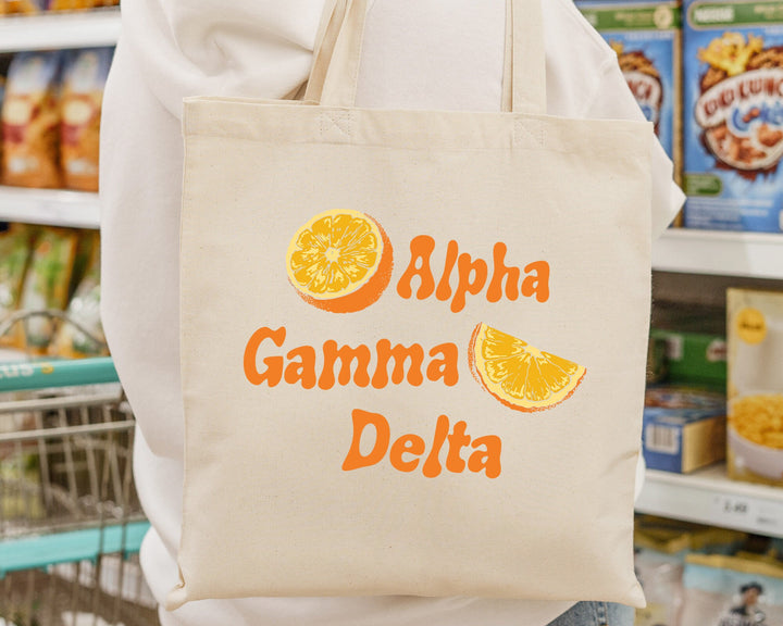 Alpha Gamma Delta Oranges Sorority Tote Bag | Alpha Gam Canvas Tote Bag | AGD Sorority Merch | Big Little Gifts | College Beach Bag _ 16227g