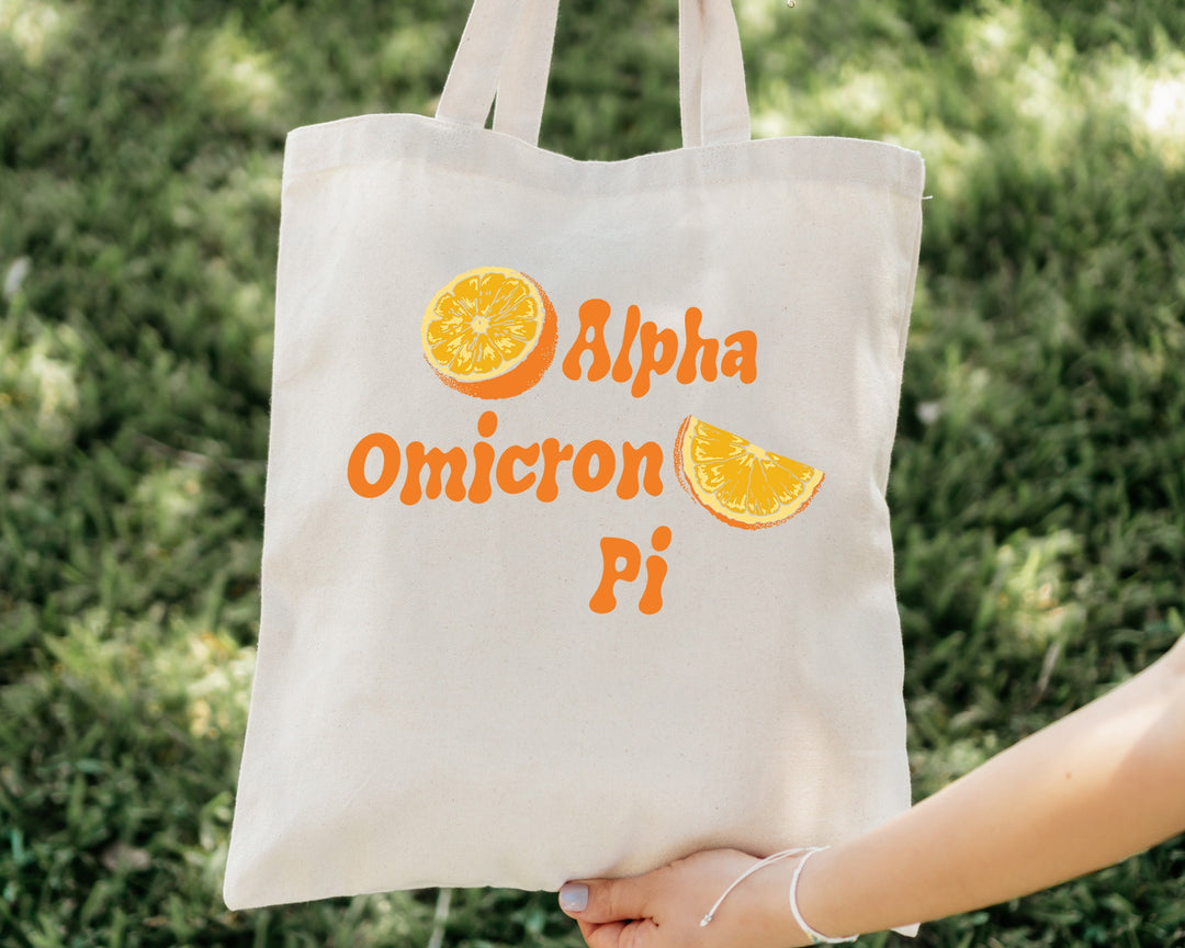 Alpha Omicron Pi Oranges Sorority Tote Bag | Alpha O Canvas Tote Bag | AOII Sorority Merch | Big Little Gifts | College Beach Bag _ 16228g