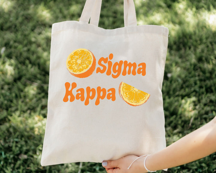 Sigma Kappa Oranges Sorority Tote Bag | Sig Kap Canvas Tote Bag | Sorority Merch | Big Little Sorority Gifts | College Beach Bag _ 16246g