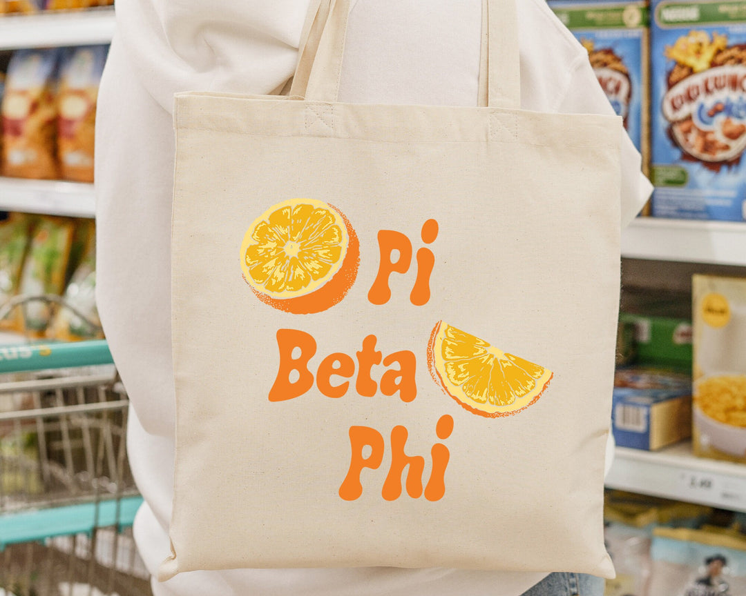 Pi Beta Phi Oranges Sorority Tote Bag | Pi Phi Canvas Tote Bag | Sorority Merch | Big Little Sorority Gifts | College Beach Bag _ 16244g