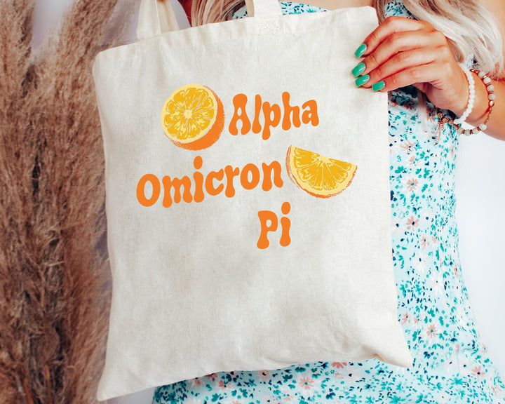 Alpha Omicron Pi Oranges Sorority Tote Bag | Alpha O Canvas Tote Bag | AOII Sorority Merch | Big Little Gifts | College Beach Bag _ 16228g