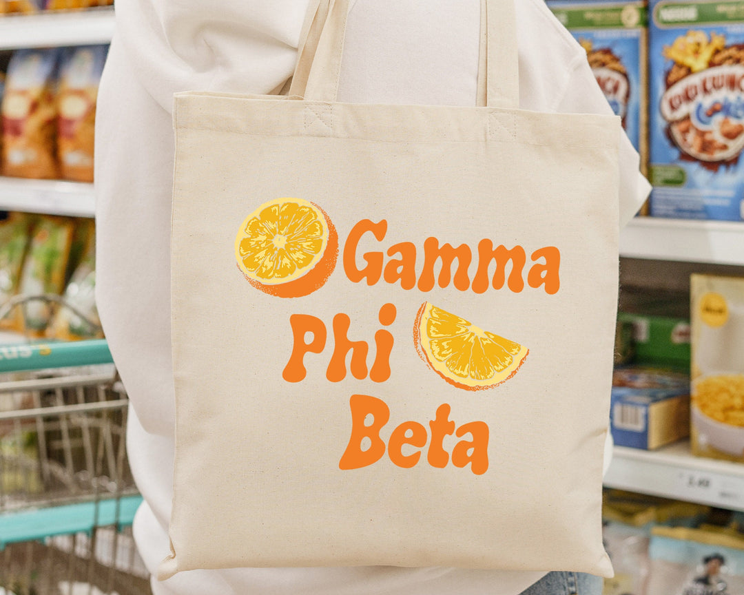 Gamma Phi Beta Oranges Sorority Tote Bag | Gamma Phi Canvas Tote Bag | GPHI Sorority Merch | Big Little Gifts | College Beach Bag _ 16238g