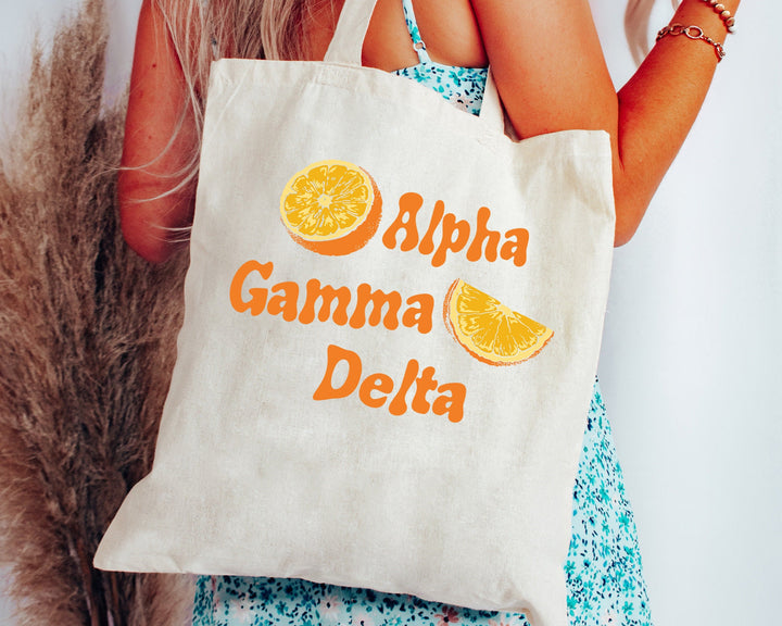 Alpha Gamma Delta Oranges Sorority Tote Bag | Alpha Gam Canvas Tote Bag | AGD Sorority Merch | Big Little Gifts | College Beach Bag _ 16227g