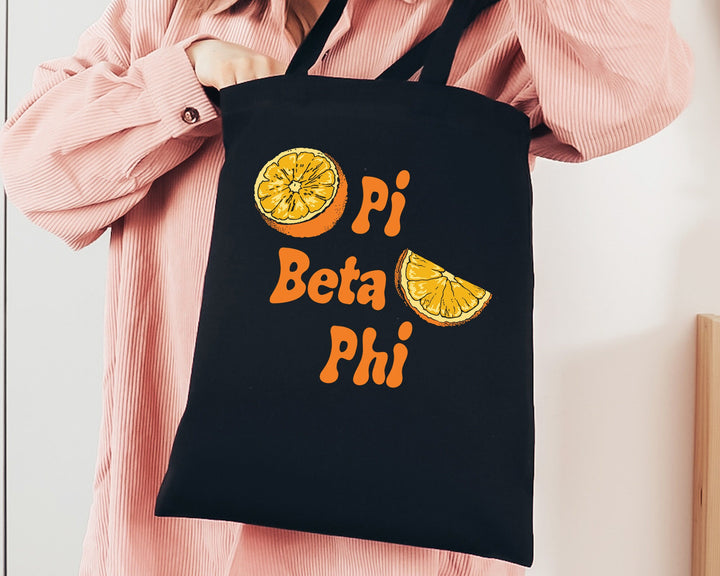 Pi Beta Phi Oranges Sorority Tote Bag | Pi Phi Canvas Tote Bag | Sorority Merch | Big Little Sorority Gifts | College Beach Bag _ 16244g
