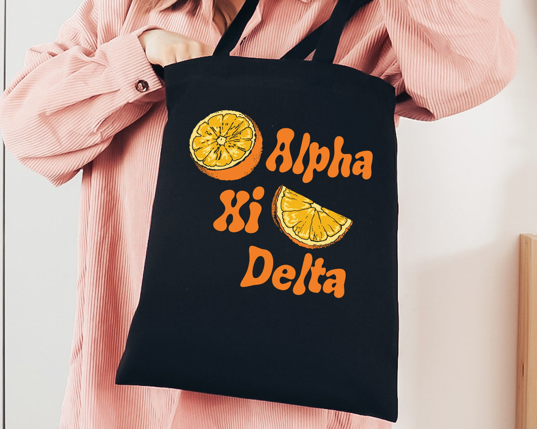 Alpha Xi Delta Oranges Sorority Tote Bag | AXID Canvas Tote Bag | Sorority Merch | Big Little Sorority Gifts | College Beach Bag _ 16232g