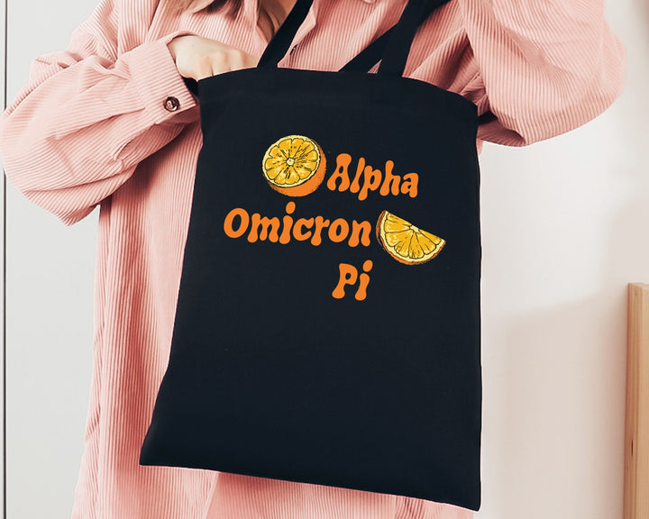 Alpha Omicron Pi Oranges Sorority Tote Bag | Alpha O Canvas Tote Bag | AOII Sorority Merch | Big Little Gifts | College Beach Bag _ 16228g