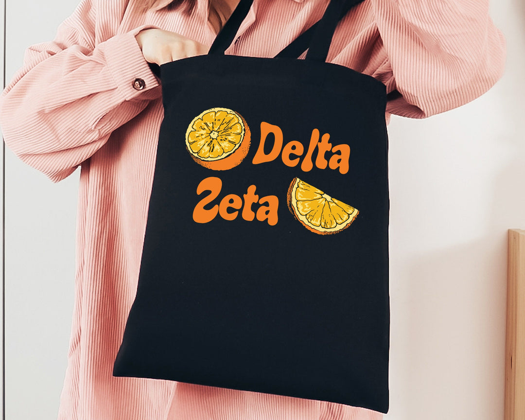 Delta Zeta Oranges Sorority Tote Bag | Dee Zee Canvas Tote Bag | Sorority Merch | Big Little Sorority Gifts | College Beach Bag _ 16237g