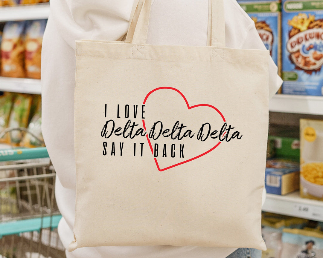 Delta Delta Delta Say It Back Sorority Tote Bag | Tri Delta Beach Bag | Sorority Merch | Big Little Sorority Bag | Canvas Tote Bag _ 15011g