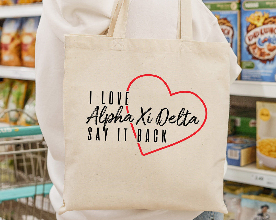 Alpha Xi Delta Say It Back Sorority Tote Bag | AXID Beach Bag | Sorority Merch | Alpha Xi Big Little Sorority Bag | Canvas Tote Bag _ 15009g