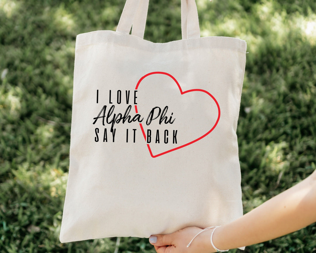 Alpha Phi Say It Back Sorority Tote Bag | APHI Beach Bag | Sorority Merch | Big Little Gift | Sorority Bag | Canvas Tote Bag _ 15006g