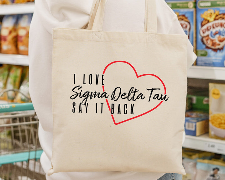 Sigma Delta Tau Say It Back Sorority Tote Bag | Sig Delt Beach Bag | Sorority Merch | Big Little Sorority Bag | Canvas Tote Bag _ 15022g