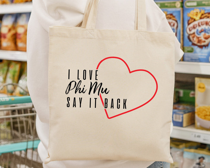 Phi Mu Say It Back Sorority Tote Bag | Phi Mu Beach Bag | Sorority Merch | Big Little Gift | Sorority Bag | Canvas Tote Bag _ 15019g