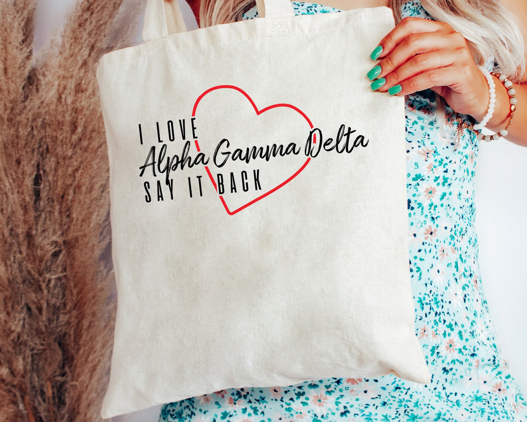 Alpha Gamma Delta Say It Back Sorority Tote Bag | Alpha Gam Beach Bag | Sorority Merch | Big Little Sorority Bag | Canvas Tote Bag _ 15004g