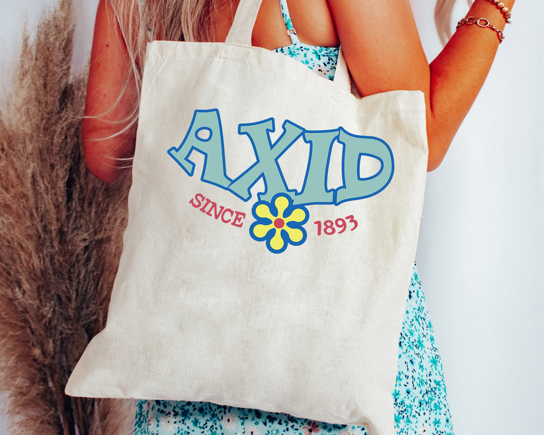 Alpha Xi Delta Outlined In Blue Sorority Tote Bag | Alpha Xi Beach Bag | AXID College Sorority Laptop Bag | Canvas Tote Bag _ 15347g