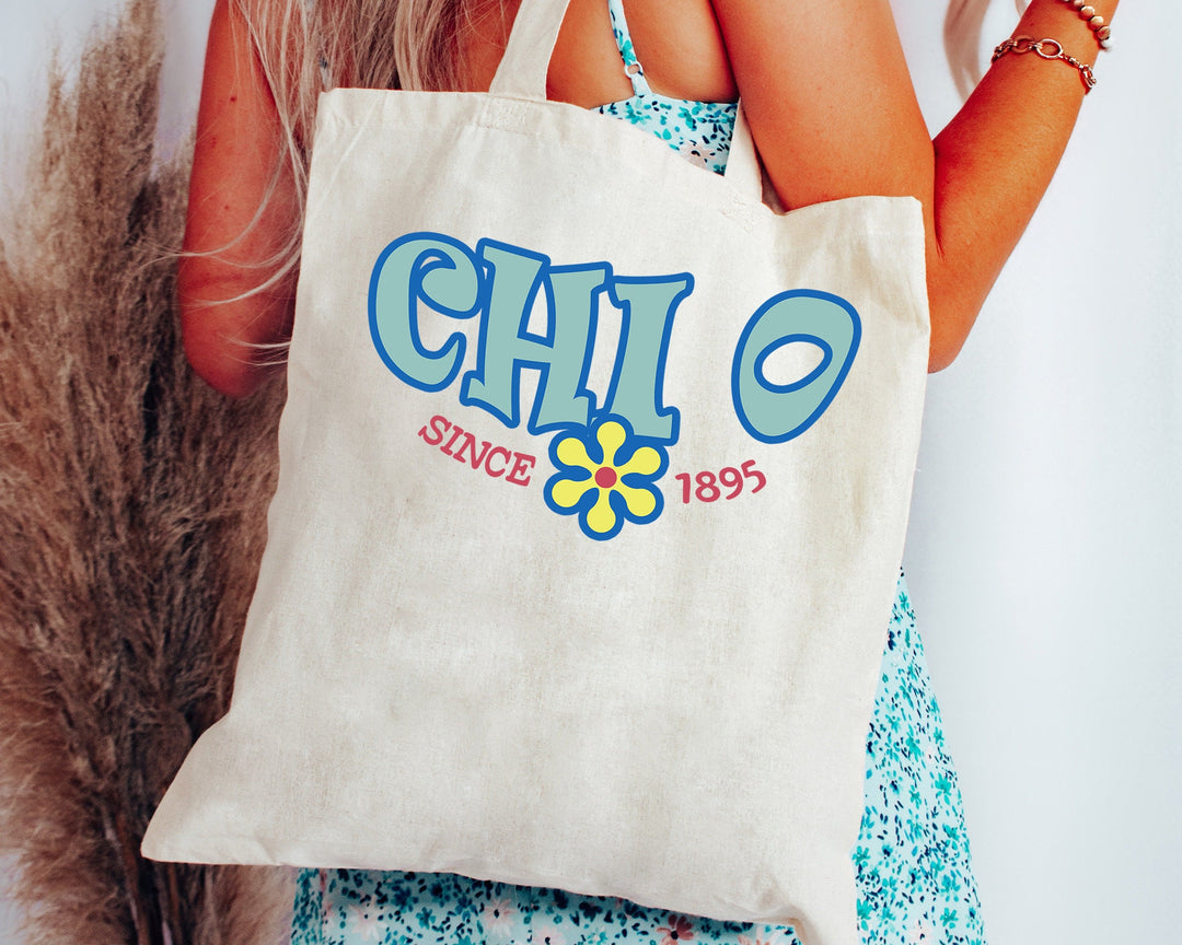 Chi Omega Outlined In Blue Sorority Tote Bag | Chi O Beach Bag | Chi Omega College Sorority Laptop Bag | Canvas Tote Bag _ 15348g