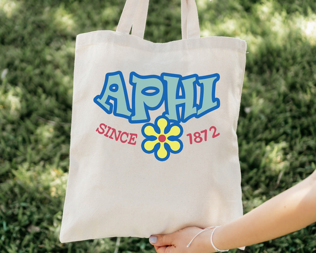 Alpha Phi Outlined In Blue Sorority Tote Bag | Alpha Phi Beach Bag | APHI College Sorority Laptop Bag | Canvas Tote Bag _ 15344g