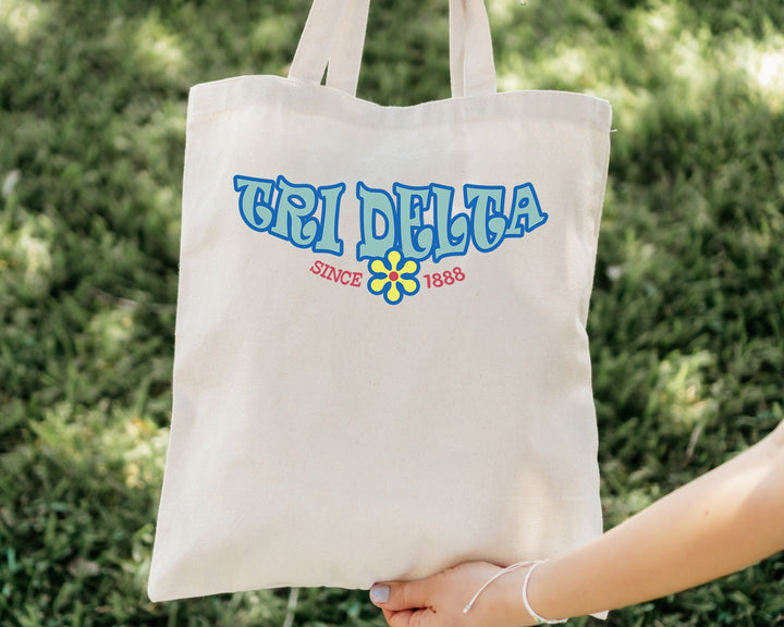 Delta Delta Delta Outlined In Blue Sorority Tote Bag | Tri Delta Beach Bag | Tri Delt College Sorority Laptop Bag | Canvas Tote Bag _ 15349g