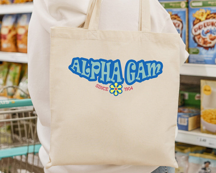 Alpha Gamma Delta Outlined In Blue Sorority Tote Bag | Alpha Gam Beach Bag | AGD College Sorority Laptop Bag | Canvas Tote Bag _ 15342g