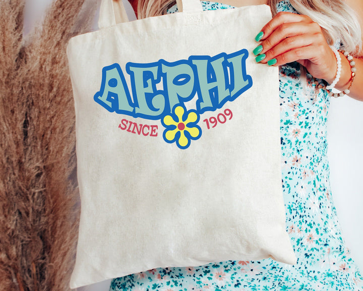 Alpha Epsilon Phi Outlined In Blue Sorority Tote Bag | AEPHI Beach Bag | AEPHI College Sorority Laptop Bag | Canvas Tote Bag _ 15341g