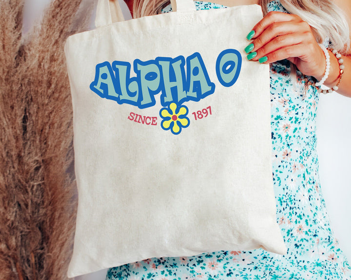 Alpha Omicron Pi Outlined In Blue Sorority Tote Bag | Alpha O Beach Bag | AOPI College Sorority Laptop Bag | Canvas Tote Bag _ 15343g