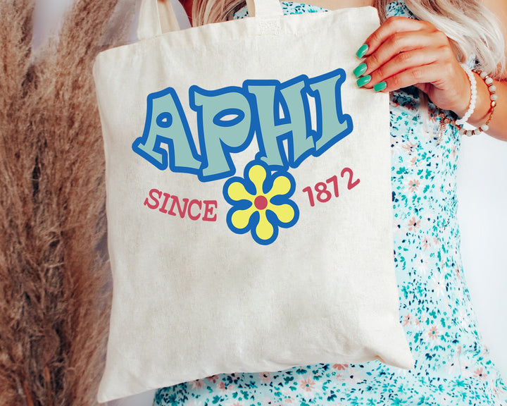 Alpha Phi Outlined In Blue Sorority Tote Bag | Alpha Phi Beach Bag | APHI College Sorority Laptop Bag | Canvas Tote Bag _ 15344g