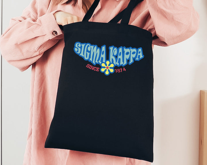 Sigma Kappa Outlined In Blue Sorority Tote Bag | Sigma Kappa Beach Bag | Sig Kap College Sorority Laptop Bag | Canvas Tote Bag _ 15361g