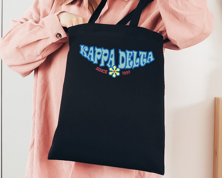 Kappa Delta Outlined In Blue Sorority Tote Bag | Kay Dee Beach Bag | Kappa Delta College Sorority Laptop Bag | Canvas Tote Bag _ 15355g