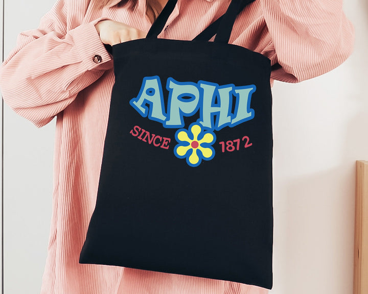 Alpha Phi Outlined In Blue Sorority Tote Bag | Alpha Phi Beach Bag | APHI College Sorority Laptop Bag | Canvas Tote Bag _ 15344g