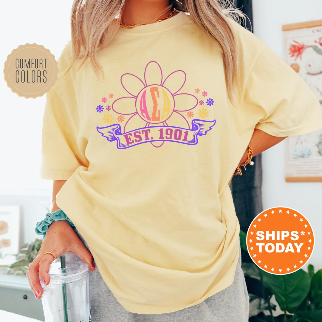 Alpha Sigma Alpha Floral Greek Letters Sorority T-Shirt | Comfort Colors Tee | Big Little Reveal Gift | Trendy Floral Shirt _ 16931g