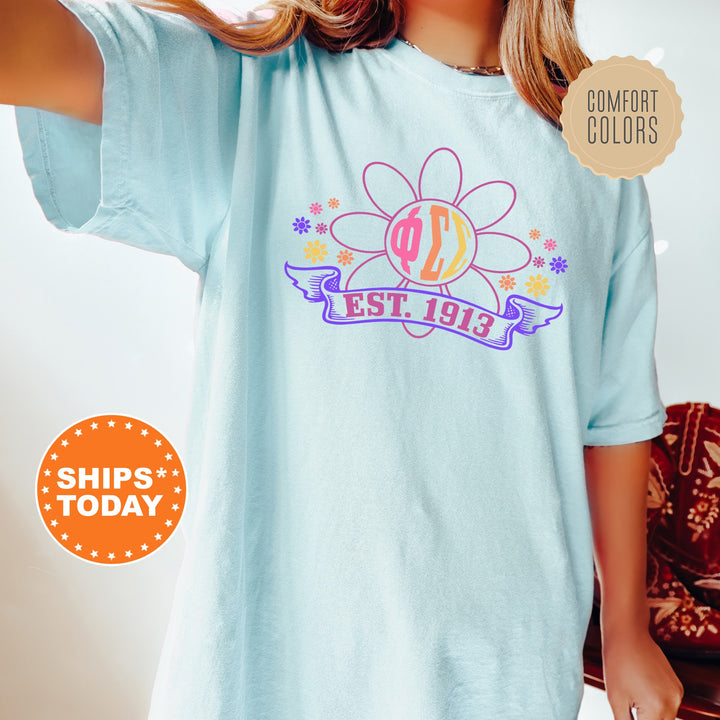 Phi Sigma Sigma Floral Greek Letters Sorority T-Shirt | Phi Sig Comfort Colors Shirt | Big Little Gift | Trendy Floral Shirt _ 16944g