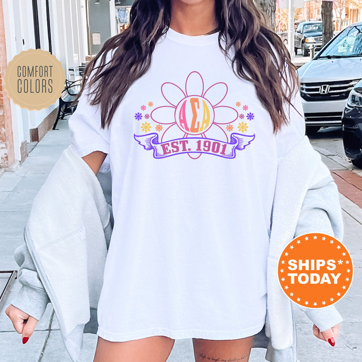 Alpha Sigma Alpha Floral Greek Letters Sorority T-Shirt | Comfort Colors Tee | Big Little Reveal Gift | Trendy Floral Shirt _ 16931g