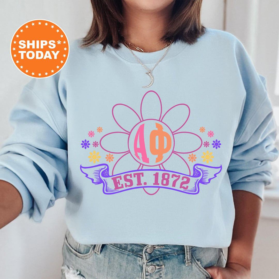 Alpha Phi Floral Greek Letters Sorority Sweatshirt | APHI Comfy Sweatshirt | Alpha Phi Sorority Letters | Big Little Gift _ 16930g