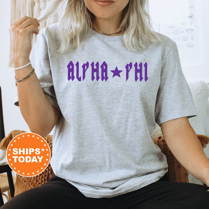 Alpha Phi Rock n Roll Sorority T-Shirt | APHI Greek Life Shirt | Big Little Sorority Gift | Trendy Comfort Colors Shirt _ 5590g