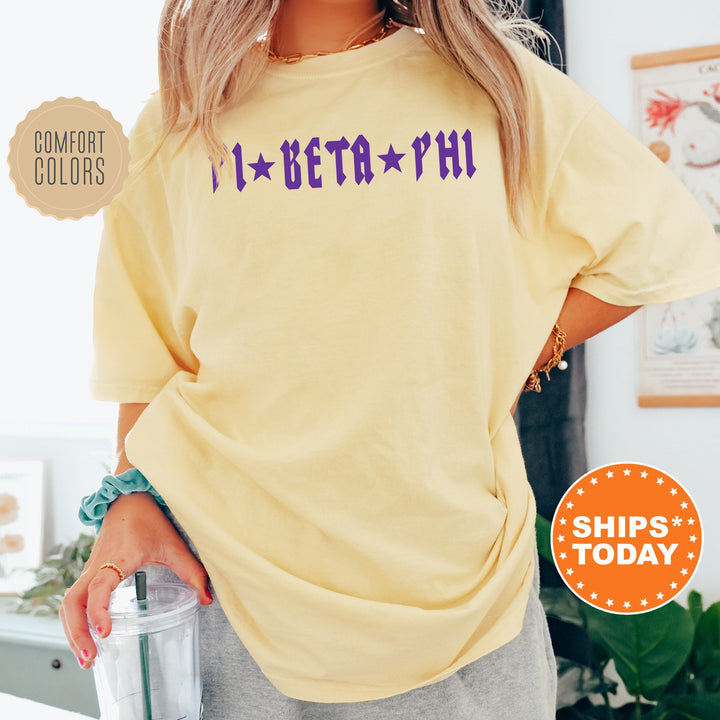 Pi Beta Phi Rock n Roll Sorority T-Shirt | Pi Phi Greek Life Shirt | Big Little Sorority Gift | Trendy Comfort Colors Shirt _ 5605g