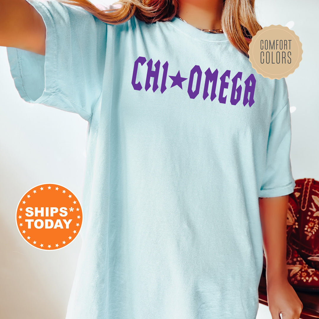 Chi Omega Rock n Roll Sorority T-Shirt | Chi O Greek Life Shirt | Big Little Sorority Gift | Trendy Comfort Colors Shirt _ 5594g