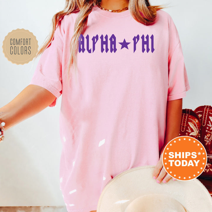 Alpha Phi Rock n Roll Sorority T-Shirt | APHI Greek Life Shirt | Big Little Sorority Gift | Trendy Comfort Colors Shirt _ 5590g
