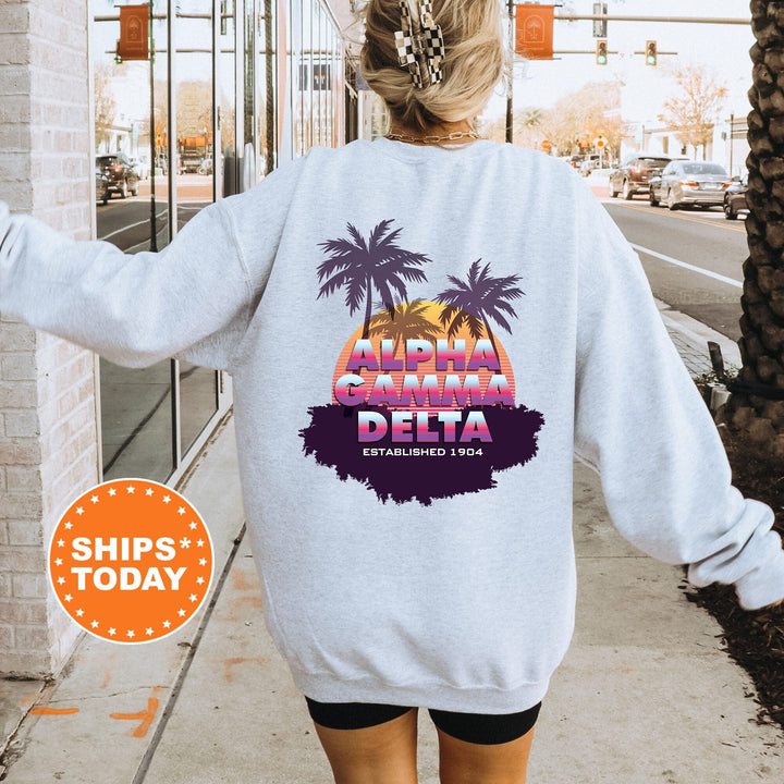 Alpha Gamma Delta Palmscape Sorority Sweatshirt | Alpha Gam Beach Hoodies | Sorority Apparel | Big Little Gift | Greek Sweatshirt _  14177g