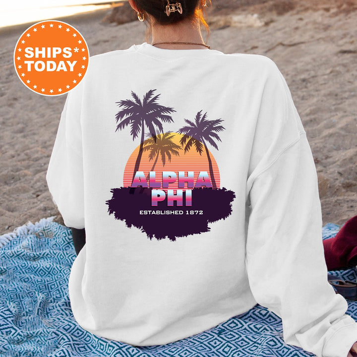Alpha Phi Palmscape Sorority Sweatshirt | APHI Beach Hoodies | Sorority Apparel | Big Little Reveal Gift | Greek Sweatshirt _  14179g