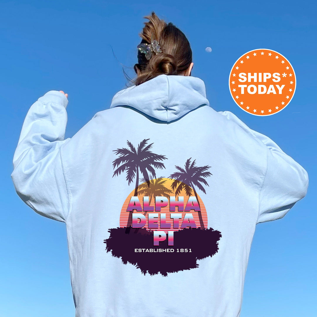 Alpha Delta Pi Palmscape Sorority Sweatshirt | ADPI Beach Hoodies | Sorority Apparel | Big Little Reveal Gift | Greek Sweatshirt _  14175g