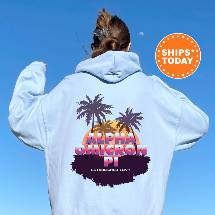 Alpha Omicron Pi Palmscape Sorority Sweatshirt | Alpha O Beach Hoodies | Sorority Apparel | Big Little Gift | Greek Sweatshirt _  14178g