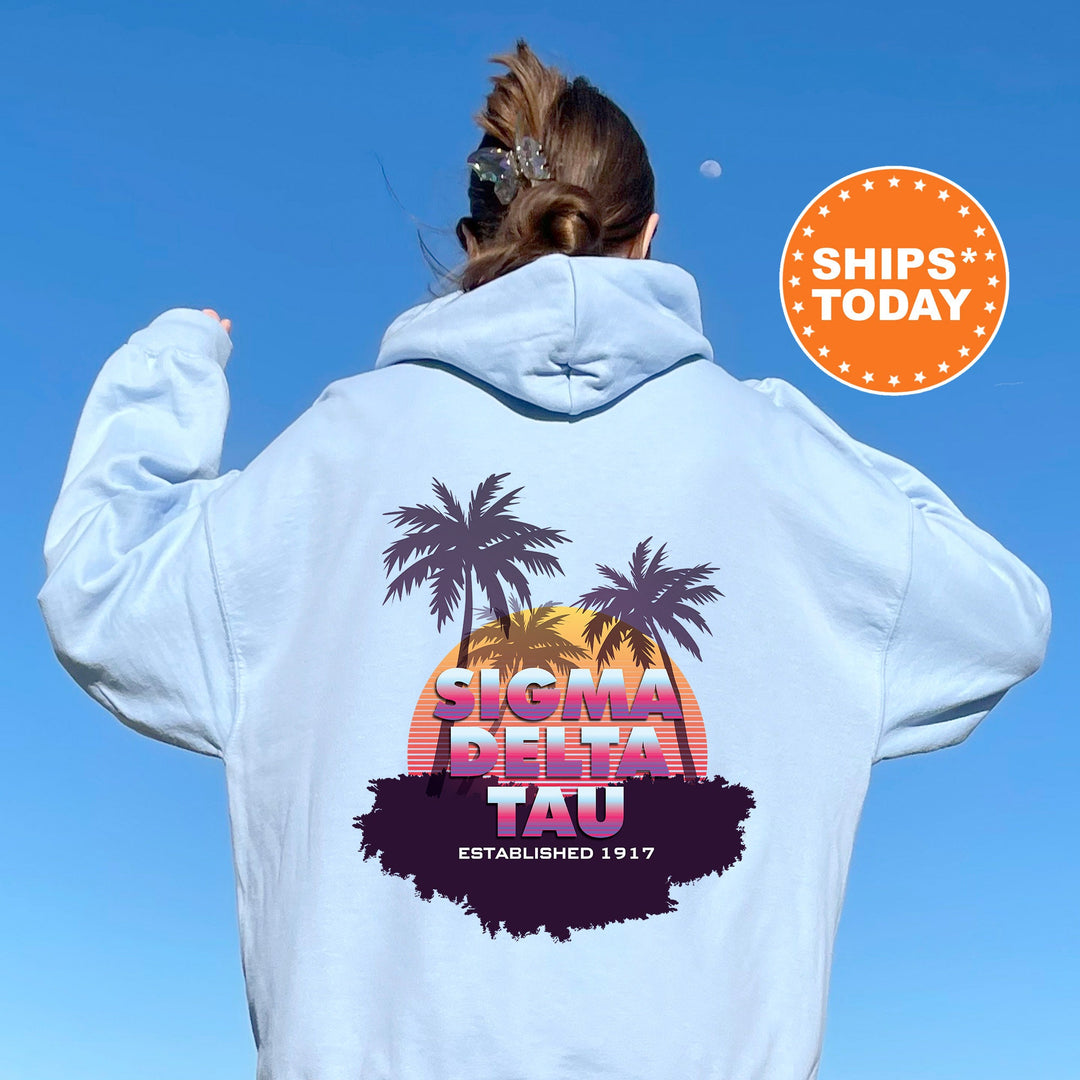Sigma Delta Tau Palmscape Sorority Sweatshirt | Sig Delt Beach Hoodies | Sorority Apparel | Big Little Reveal | Greek Sweatshirt _  14195g