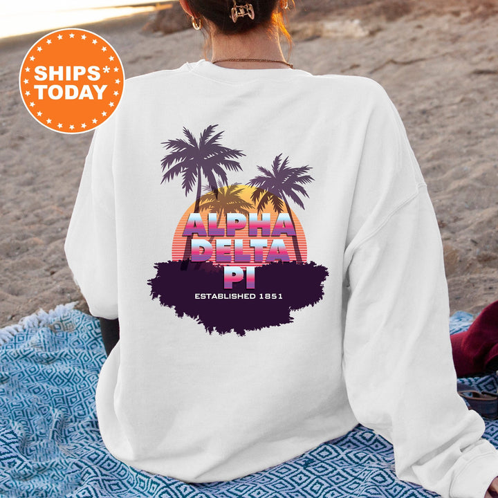 Alpha Delta Pi Palmscape Sorority Sweatshirt | ADPI Beach Hoodies | Sorority Apparel | Big Little Reveal Gift | Greek Sweatshirt _  14175g