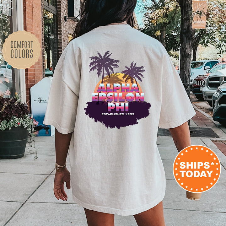 Alpha Epsilon Phi Palmscape Sorority T-Shirt | AEPhi Beach Shirt | Big Little Recruitment Gift | Comfort Colors | Sorority Apparel _ 14176g