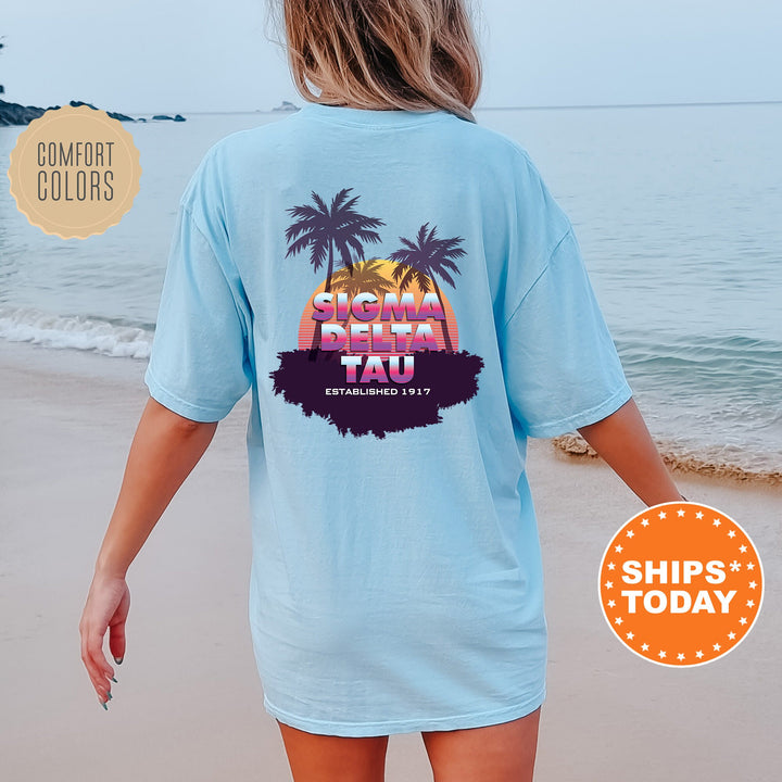 Sigma Delta Tau Palmscape Sorority T-Shirt | Sig Delt Beach Shirt | Big Little Recruitment Gift | Comfort Colors | Sorority Apparel _ 14195g
