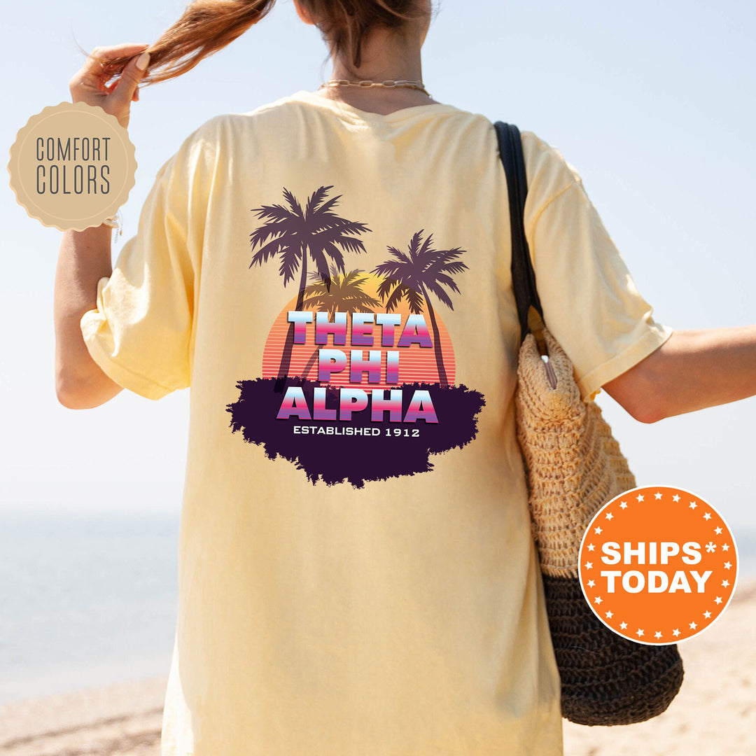 Theta Phi Alpha Palmscape Sorority T-Shirt | Theta Phi Beach Shirt | Big Little Recruitment Gift | Comfort Colors | Greek Apparel _ 14198g