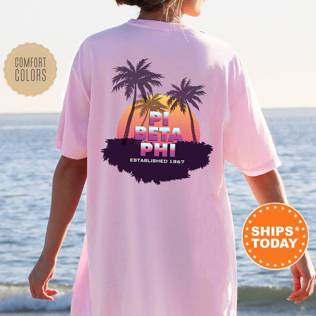 Pi Beta Phi Palmscape Sorority T-Shirt | Pi Phi Beach Shirt | Big Little Recruitment Gift | Comfort Colors | Sorority Apparel _ 14194g