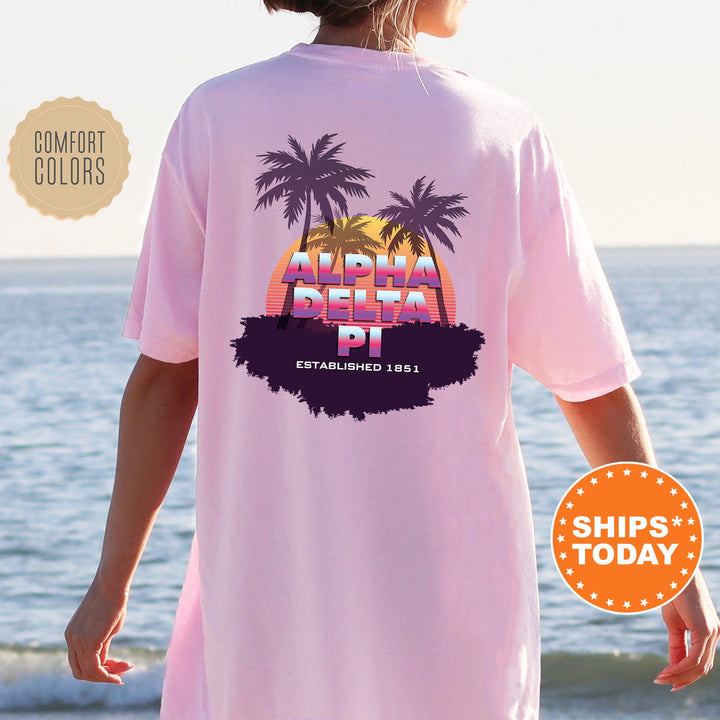 Alpha Delta Pi Palmscape Sorority T-Shirt | ADPI Beach Shirt | Big Little Recruitment Gift | Comfort Colors | Sorority Apparel _ 14175g